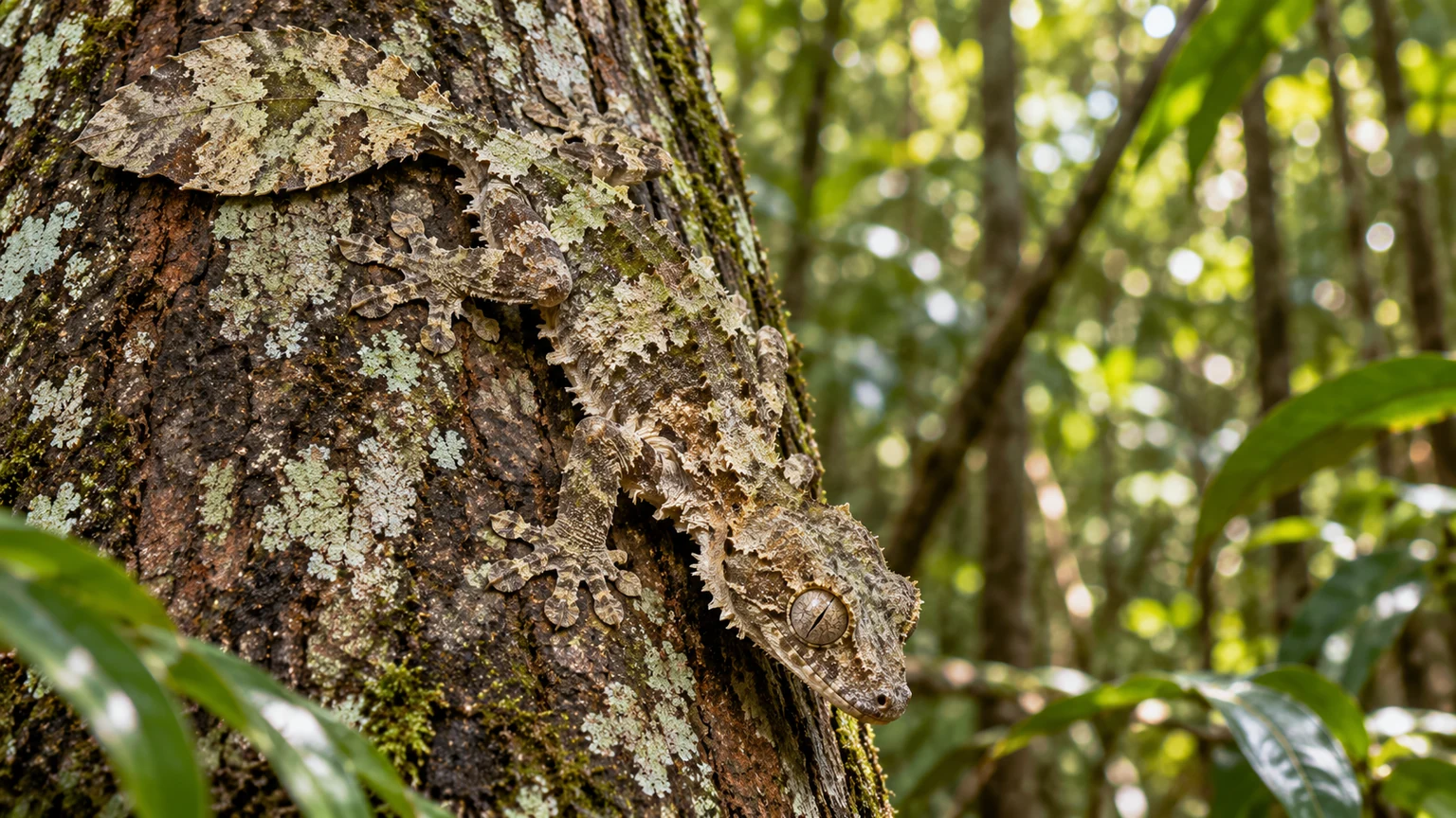 Leaf-Tailed Geckos Can Disappear Against Tree Bark