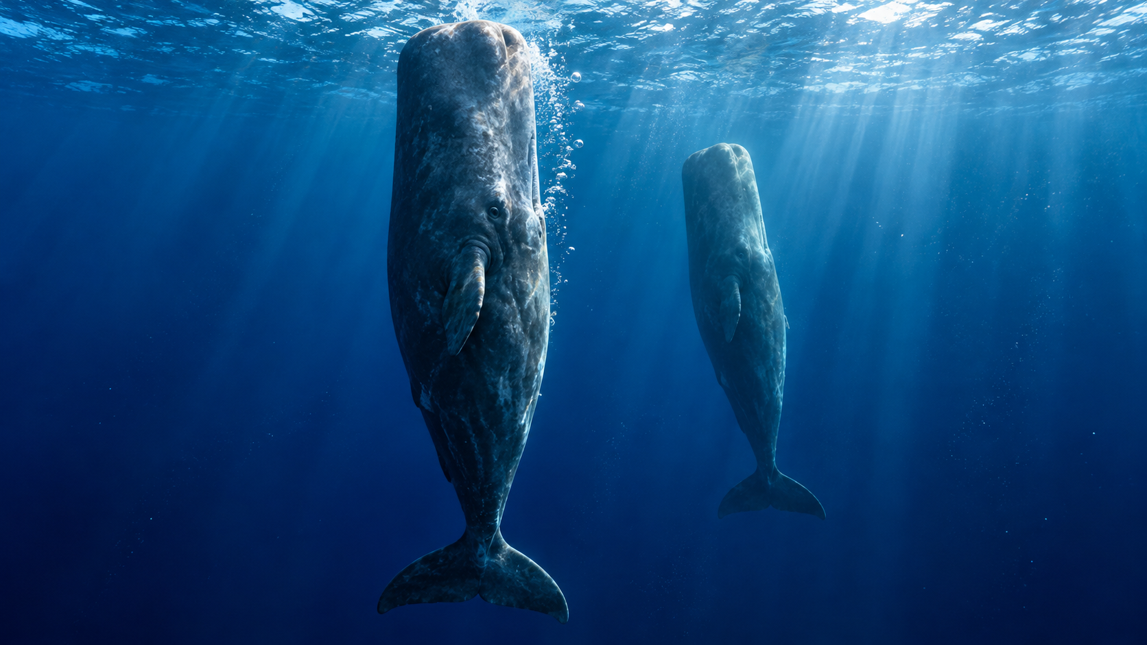 Sperm Whales Blow Bubbles While Resting Vertically