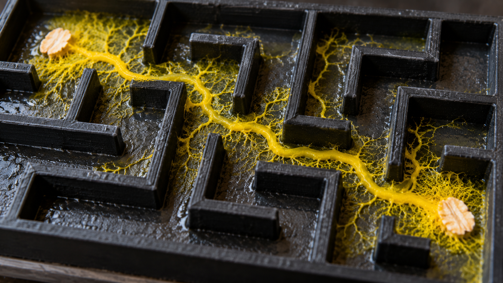 A Slime Mold Can Find a Short Route Through a Maze—Without a Brain